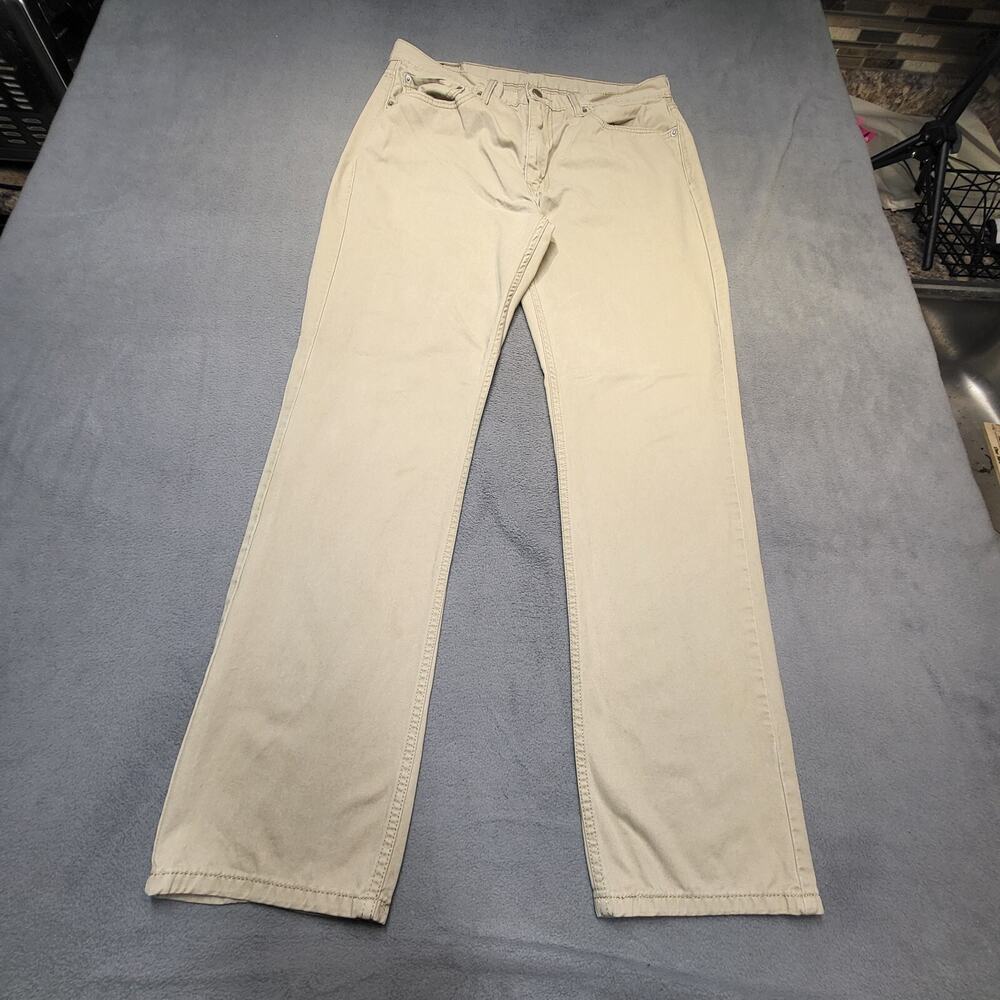 Levis 514 Jeans Mens 35x31 Tan Straight Leg‎ Distressed Stretch Denim